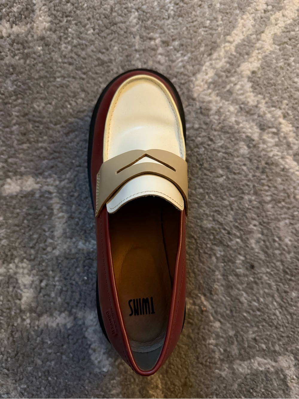 Camper Two-Tone Cream and Wine Leather Penny Loafer
